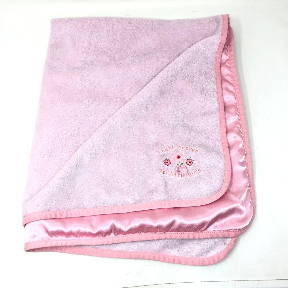 Carters Thank Heaven For‎ Little Girls Baby Blanket Pink Satin Trim Flowers